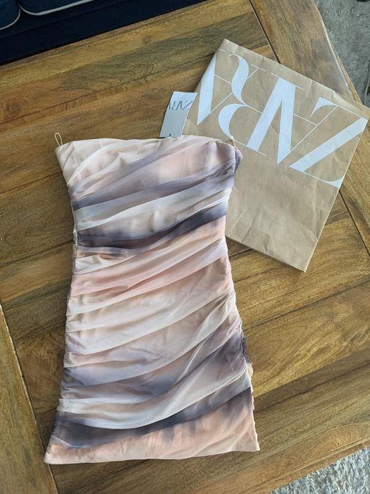 Zara nowa krótka tiulowa/ siateczkowa sukienka ombre S