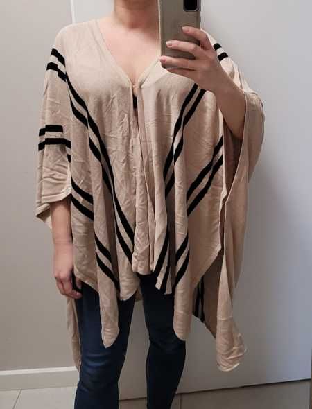 Beżowe, w czarne, pionowe paski ponczo / poncho, H&M, uniwersalny