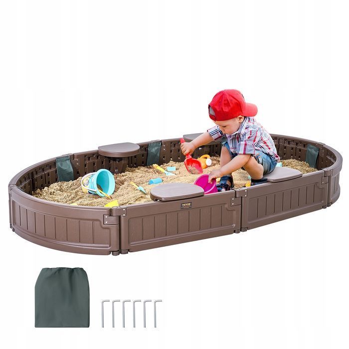 Piaskownica VEVOR Z pokrywą 183X105X23 cm owalna hdpe