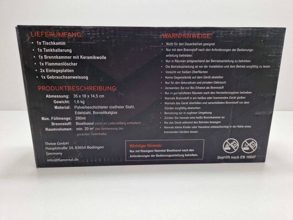 FLammtal bioetanol kominek stołowy kwadratowy FL-TKE1000-01