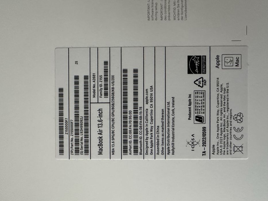 Macbook Air M2 256gb