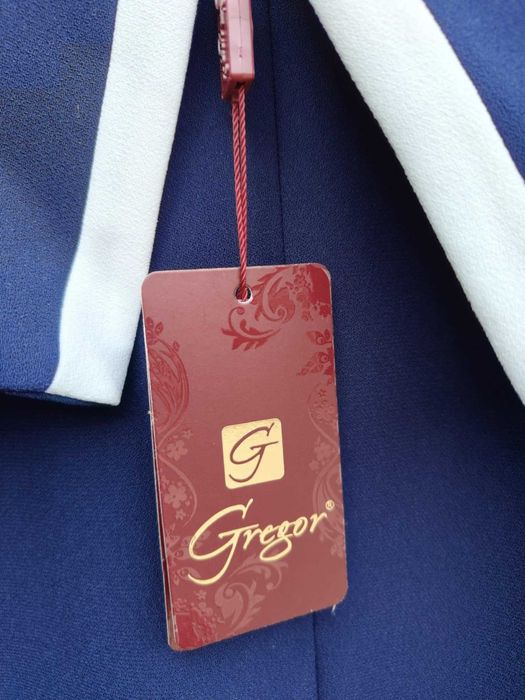 Wizytowy komplet damski Perła Gregor granatowy sukienka i żakiet