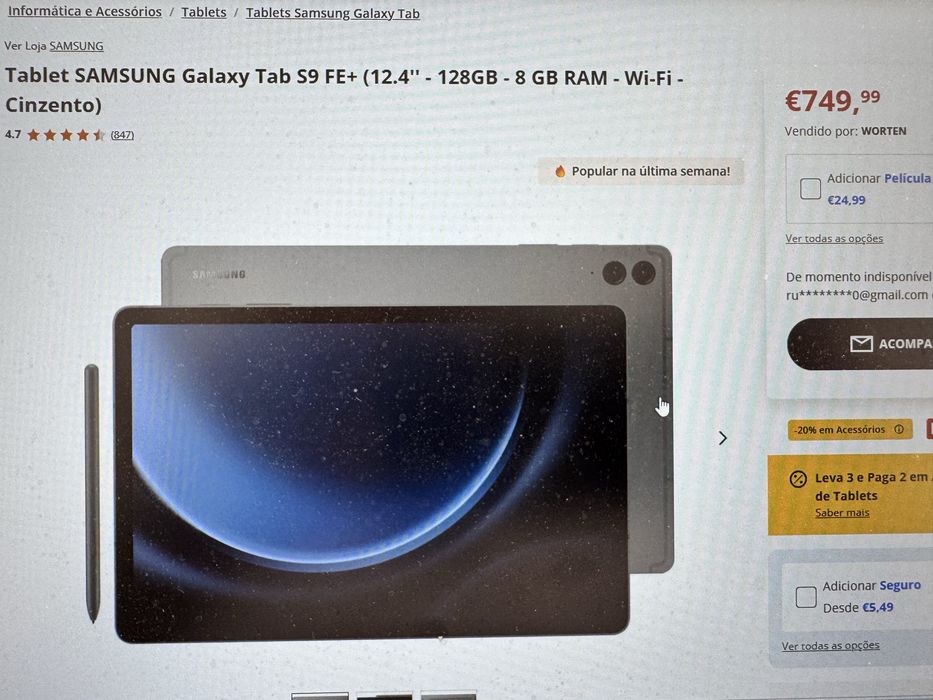 Tablet Samsung Galaxy Tab S9 FE+ como novo