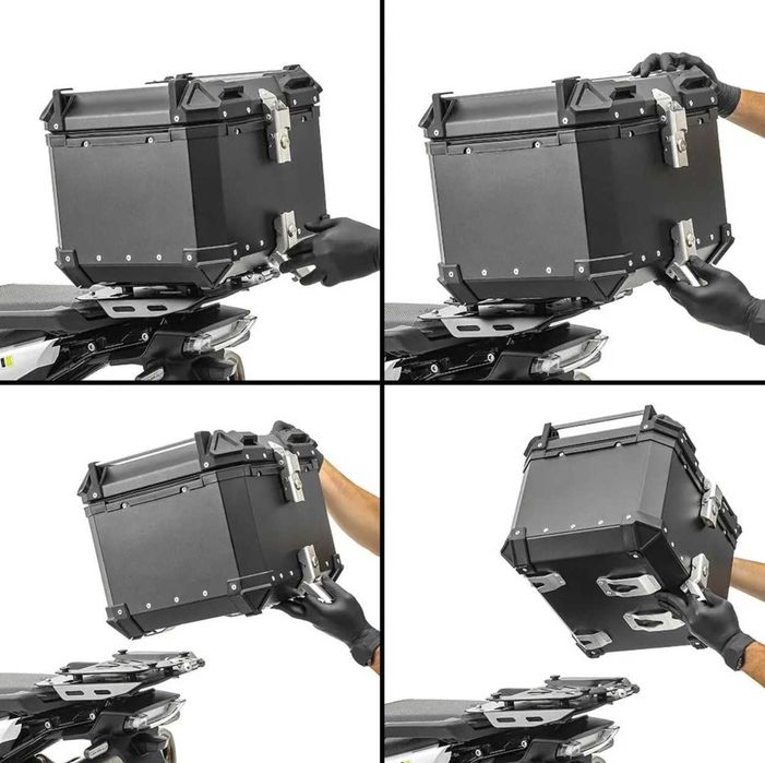 ALUMINIOWY kufer motocyklowy CZARNY 45L / 55L / 65L +PŁYTA +wykładzina