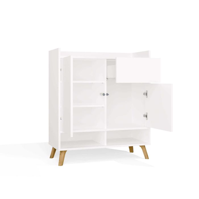 Komoda COLIN z Nóżkami Szafka 2 Drzwi 1 Szuflada Do Salonu BIAŁA