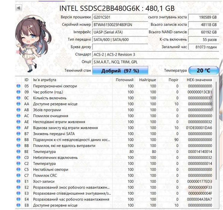 SSD Intel DC S3510 480gb SATA