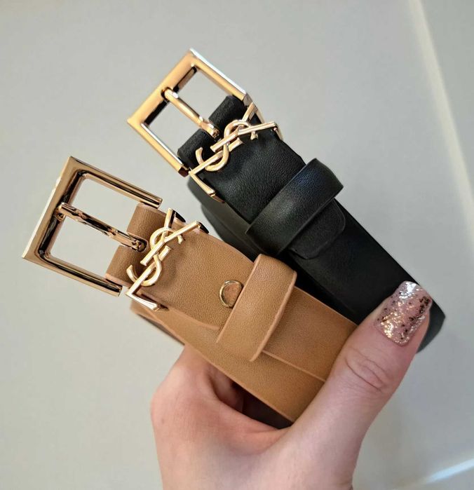 Nowy Pasek Damski YSL Yves Saint Laurent Czarny Brązowy