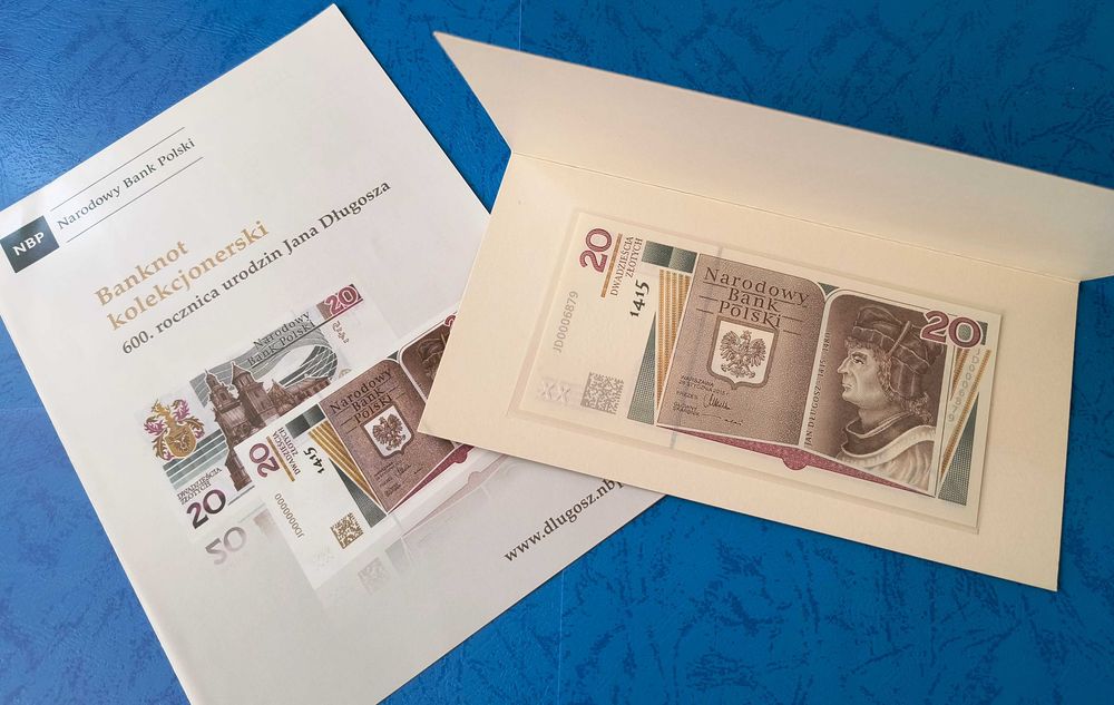 Banknot 20 złotych 2015 r. - Jan Długosz - Stan UNC + folder