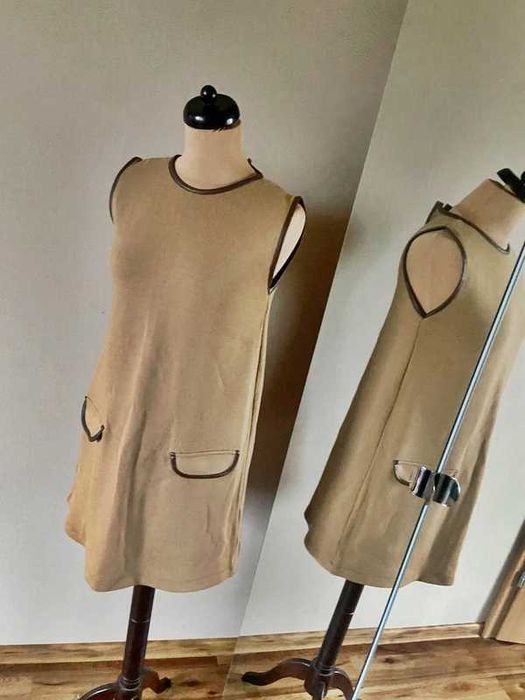 42 40 zara krem pastele beż sukienka sweter kieszenie trapez zima xl