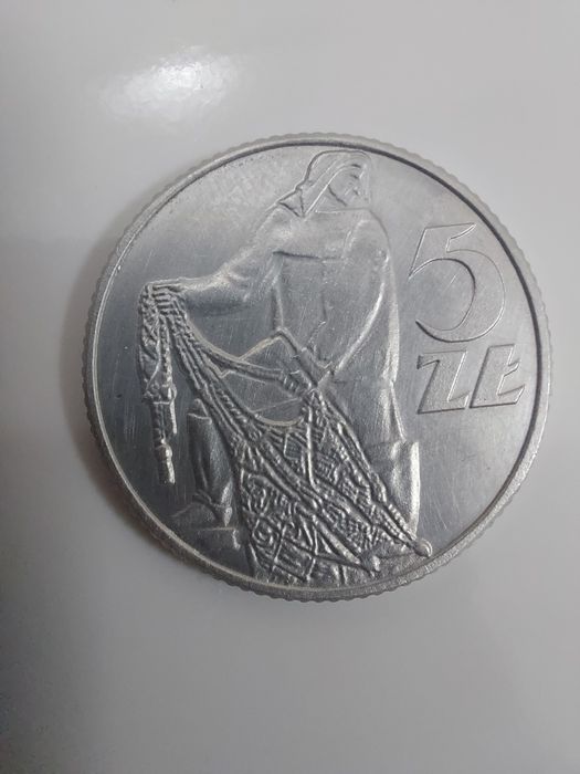 5 zł 1958 Rybak cienka 8 5 złotych 1958r piękna replika