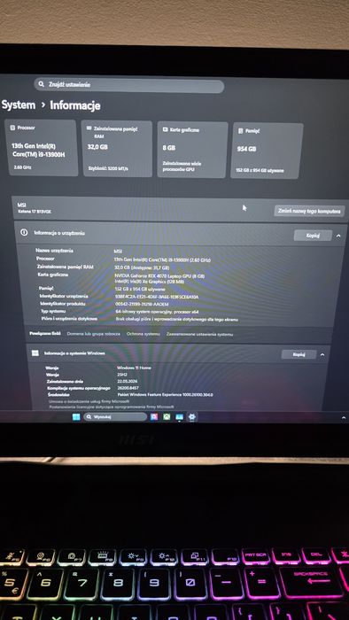Laptop MSI katana i9 32gb ddr5