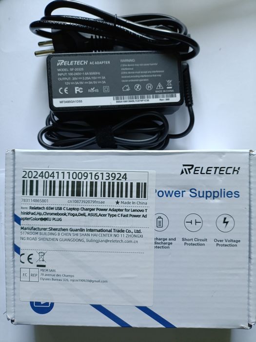 Швидка зарядка для ноутбука Reletech 65W 20V 3.25A USB Type-C