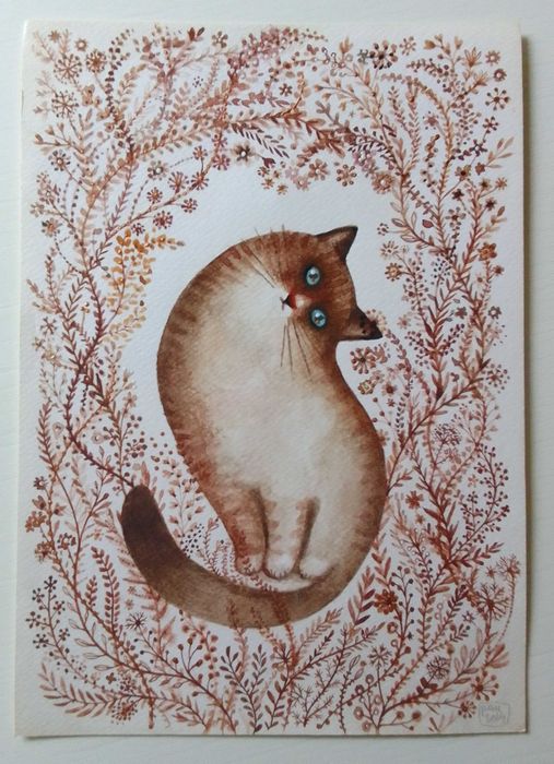 Kotek - oryginalna, ręcznie malowana akwarela a4