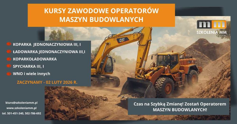 Kurs operatora koparki, koparkoładowarki, ładowarki