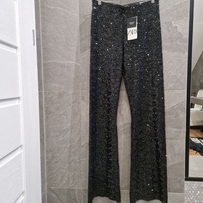 Cekinowe spodnie dzwony Zara M nowe