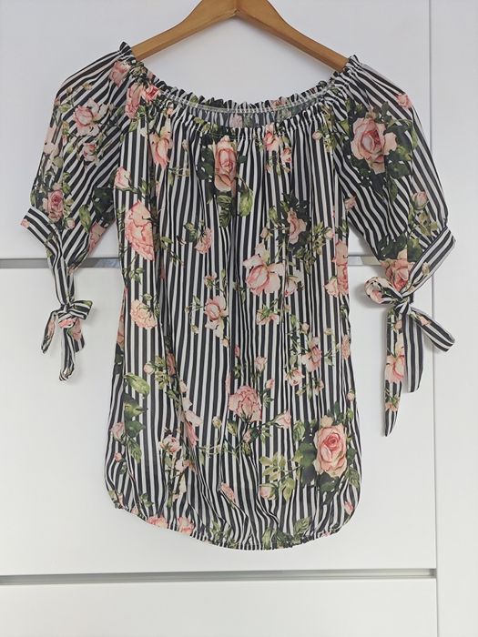 Bluzka hiszpanka w paski i  kwiatki