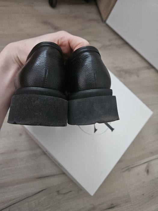 Czarne skórzane buty  loafersy mokasyny na platformie 37