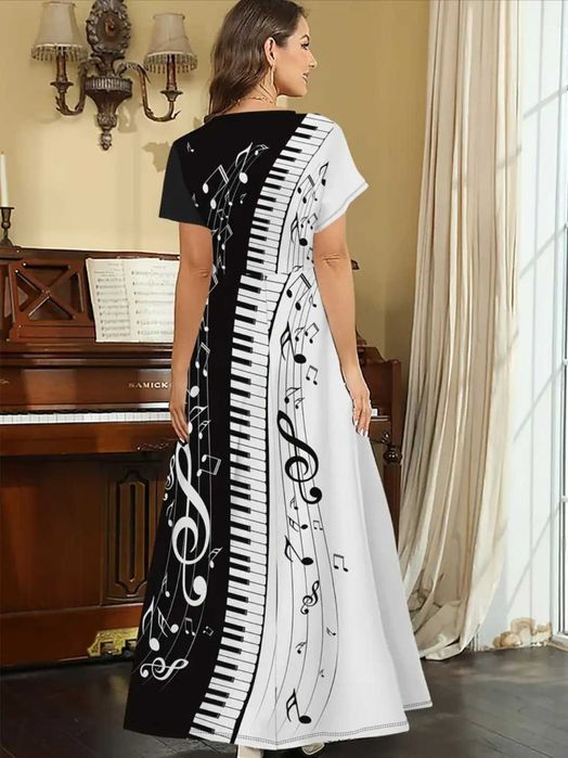 Sukienka muzyczna w nuty długa, rozmiar S - NOWA