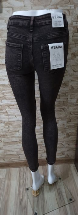 Spodnie rurki jeans przecierany barwinek czarny z różem M.sara XS