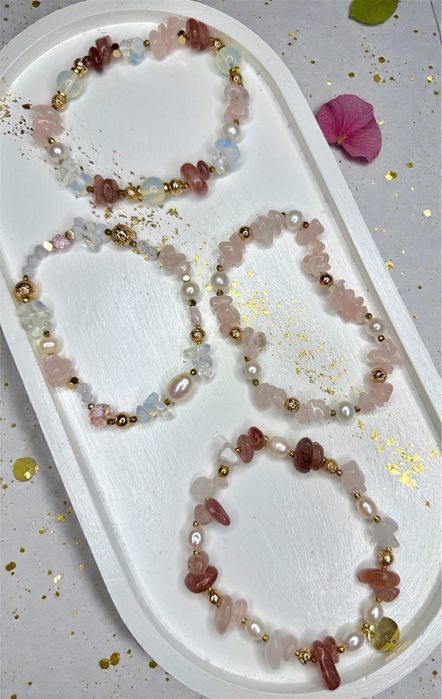 Autorskie kolie naszyjnik  z naturalnych kamieni i pereł