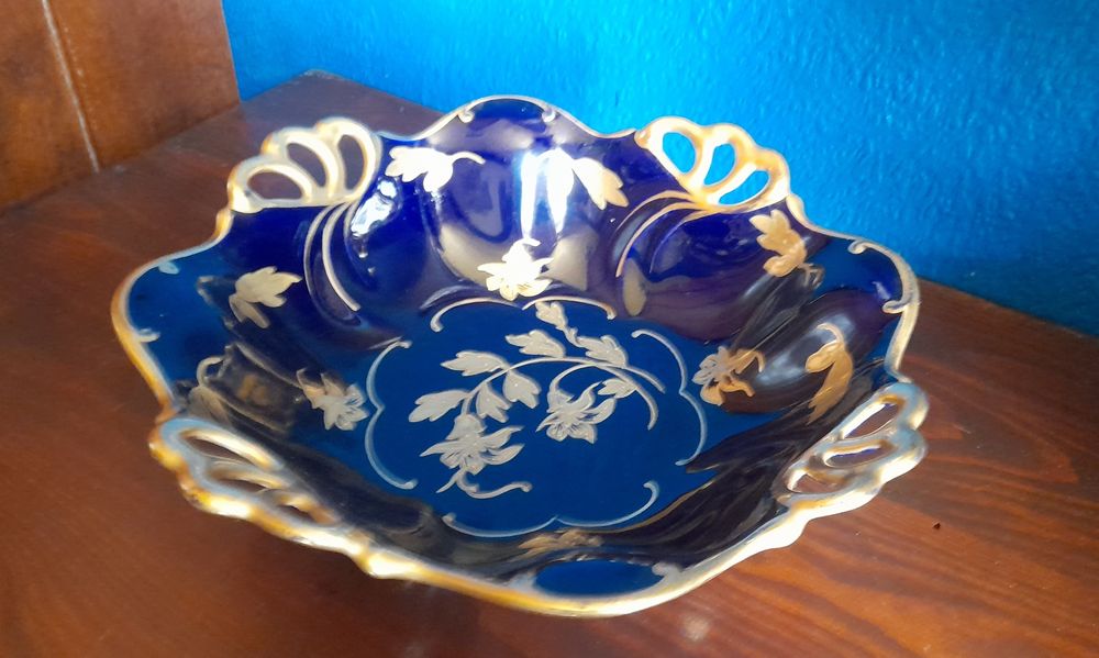 Patera kobaltowa, złocona Ilmenau Germany  lata 60