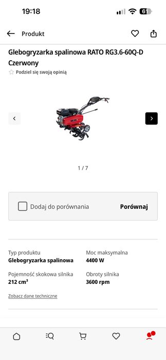 Glebogryzarka spalinowa RATO RG3.6-60Q-D Czerwony