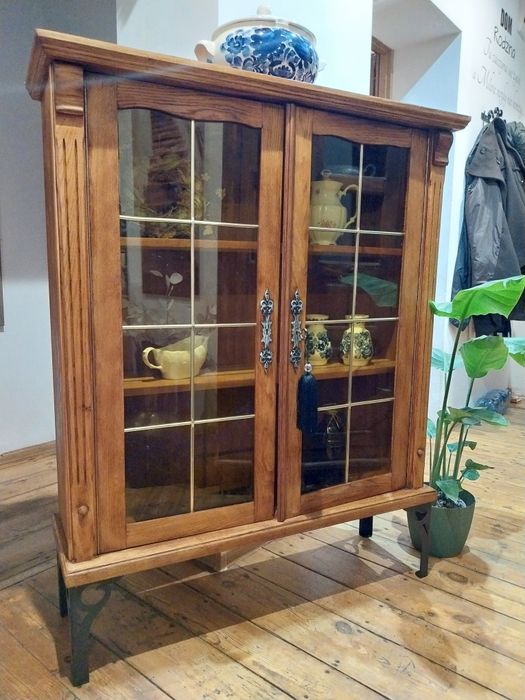 Retro witryna drewniana serwantka vintage prl biblioteczka barek komod
