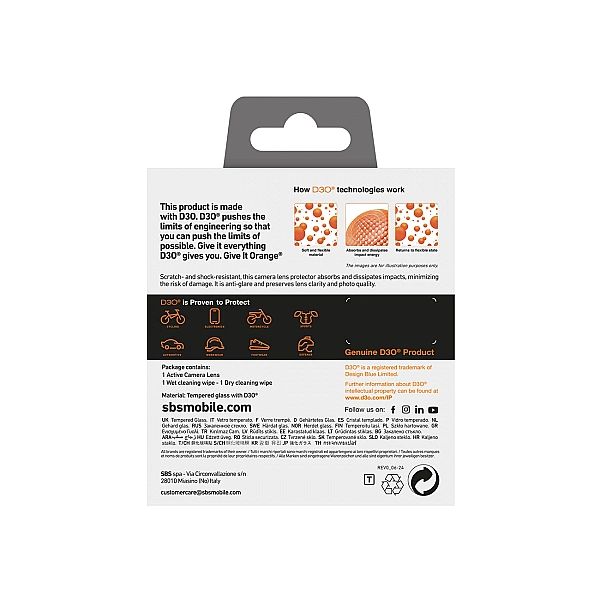 Szkło hartowane SBS Active Camera Lens D3O na aparat do iPhone 16 Pro