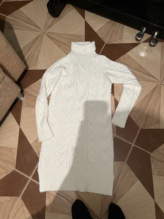 Зимнее платье белое вязаное женское теплое р.s-m