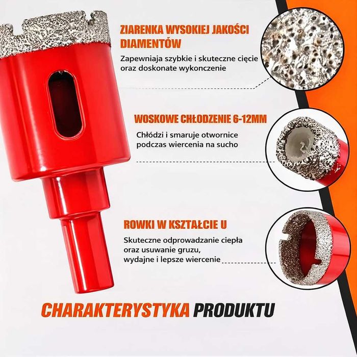 Zestaw 12 szt.  (6–35 mm) wierteł diamentowych do szkła, betonu ITP.