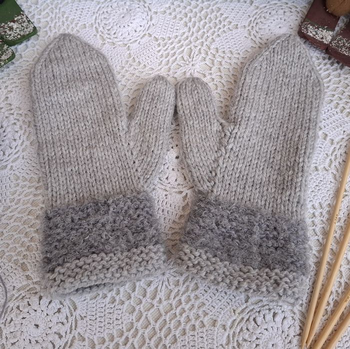 Rękawiczki handmade wełniane z jednym palcem  , szare
