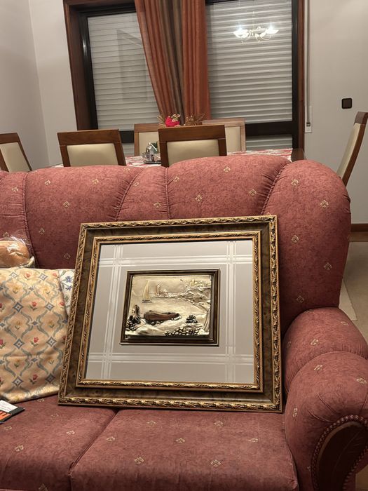 Quadro com moldura dourada e relevo (tema náutico)