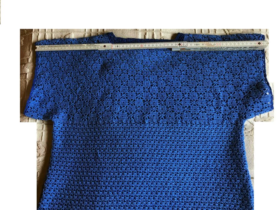 Bluzeczka szydełkowana, niebieska, rozm. 44-46, robota własnoręczna