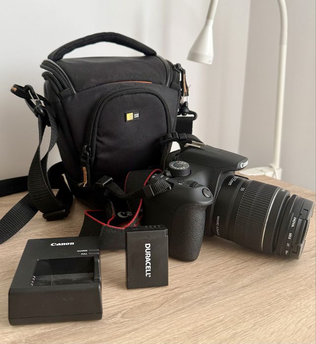 Canon EOS 1200D + 18–55 mm + akcesoria, 2 baterie, karta, ładowarka