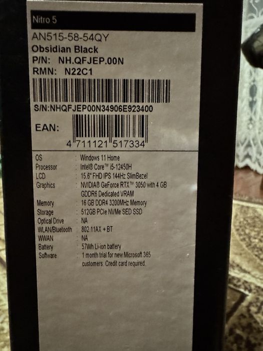 Ноутбук 
Nitro 5

AN515-58-54QY

Obsidian Black
AN515-58-54QY