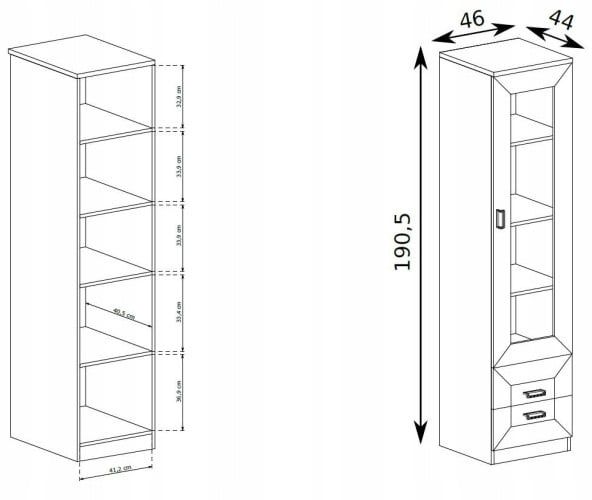 Witryna z półkami Wąska Wysoka TADEUSZ