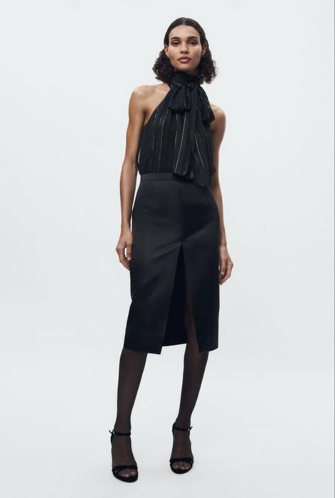 Zara миди  юбка из атласа