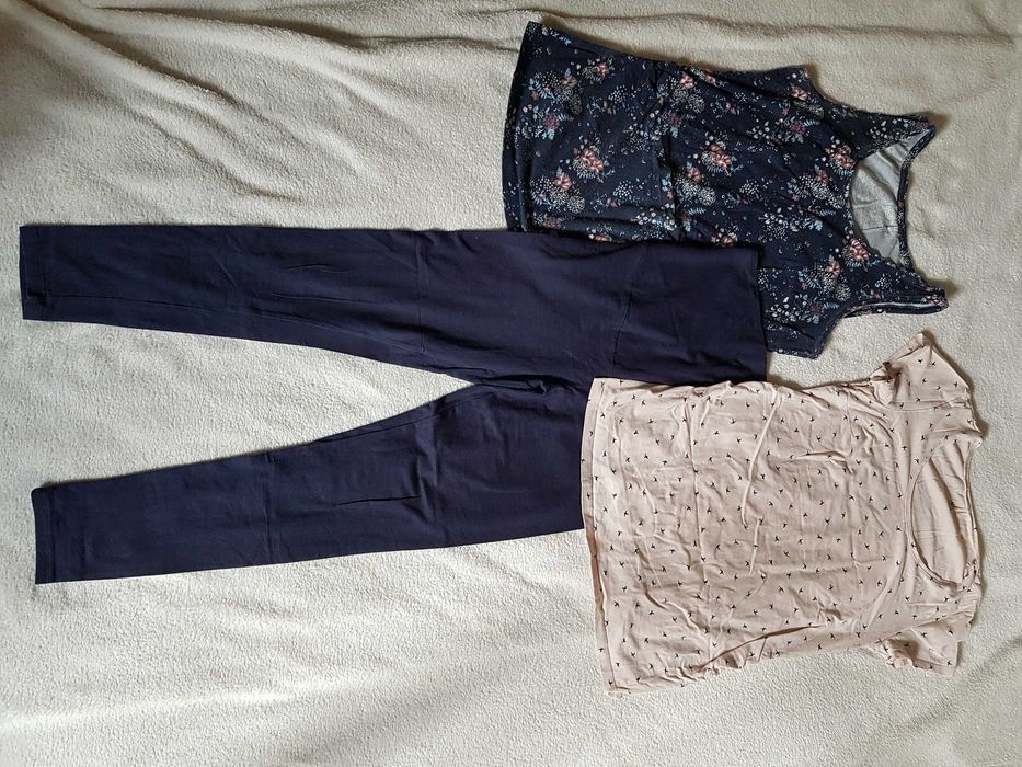 Leginsy ciążowe + 2 t-shirty ciążowe, r. S-M  /esmara, h&m/