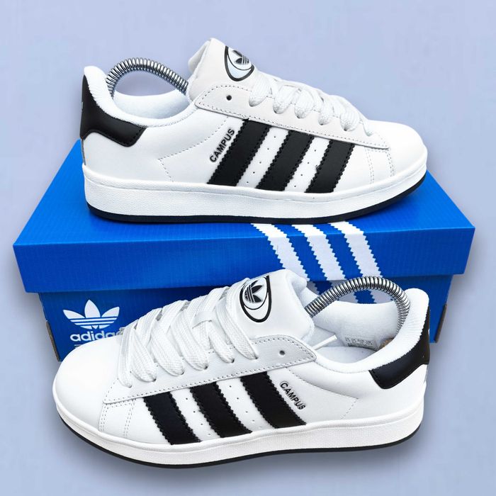 (2333) Кросівки кеди Adidas Campus білий з чорними полосами (37-41)
