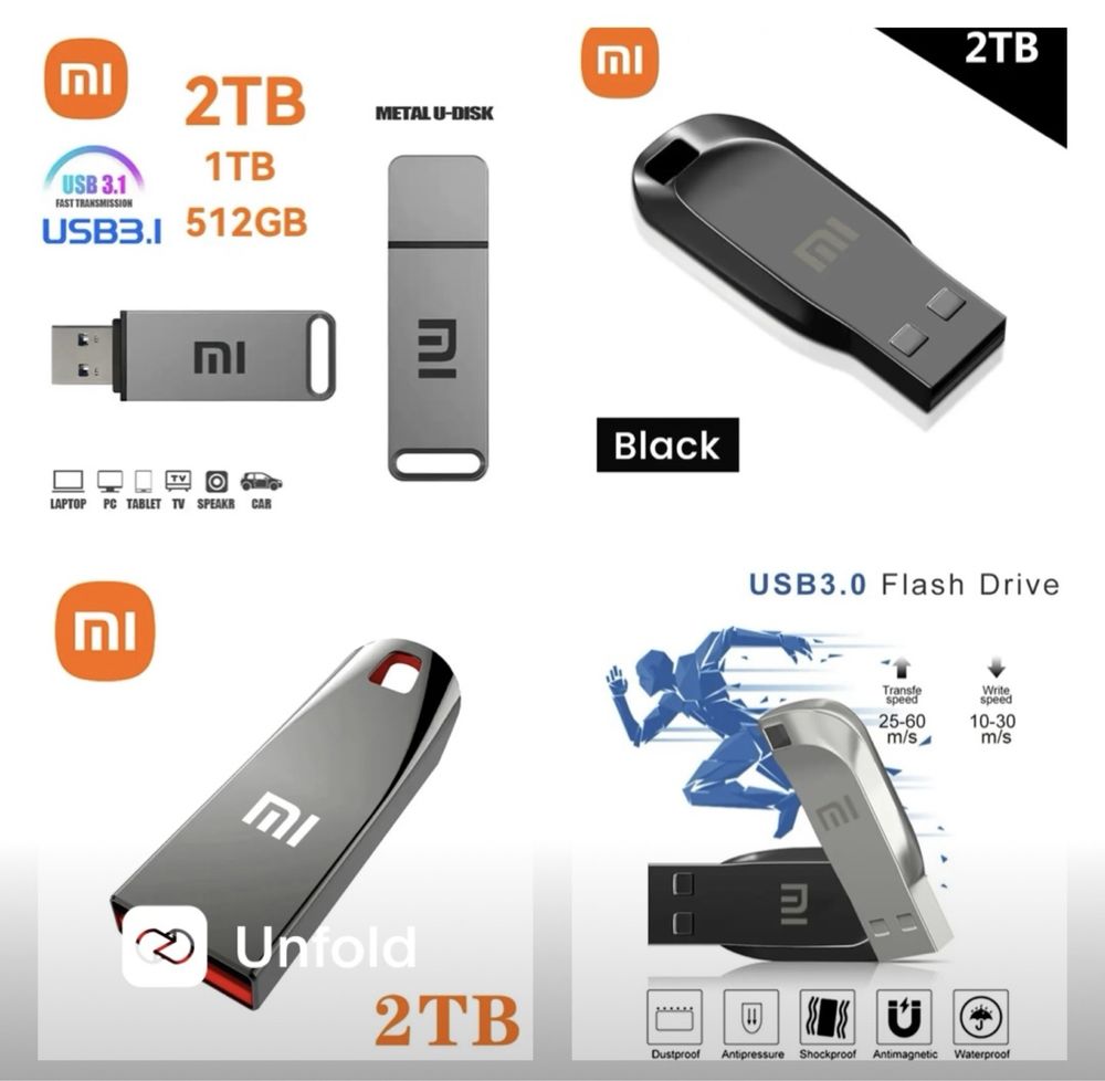 Флешка Lenovo 2 в 1, 2ТБ 2 ТБ 16 USB 3.0 + подарунок 2 перехідн: 310 ...