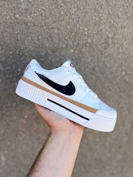 Кеди Nike Court Legacy Lift Team Orange White Black | кросівки Найк Корт Легасі Ліфт Тім білого кольору шкіра на платформі