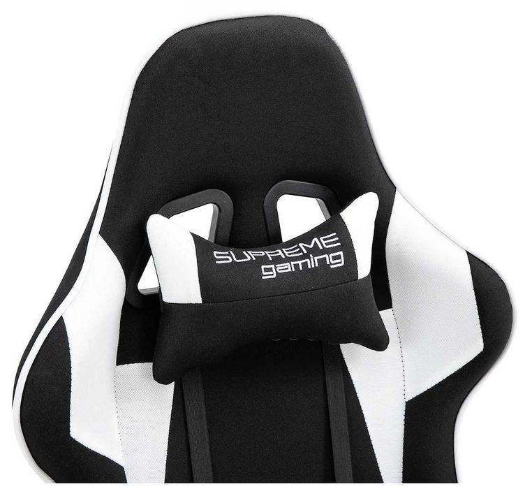 Fotel dla dziecka dorosłego PlayMaker z tkaniny Czarno-Biały gamingowy