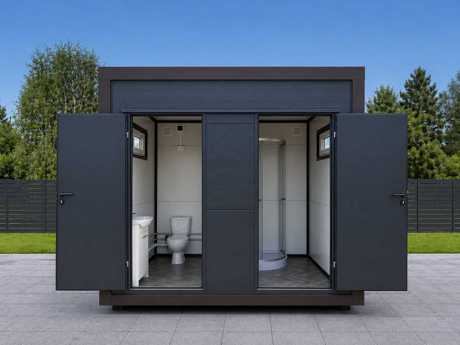 Kontener Pawilon Sanitarny Mobilna łazienka kontenerowa 3x2 m – WC +  PRYSZNIC Kontenery sanitarne PRODUCENT
