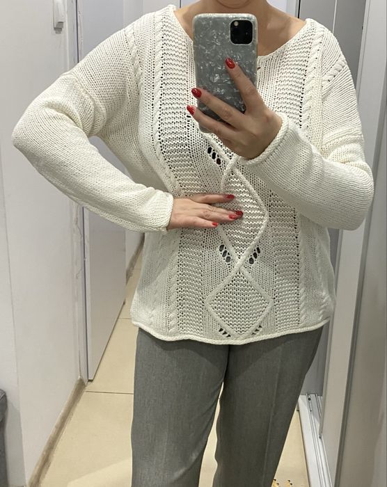 Kremowy sweter złamana biel splot warkocz xl-xxl