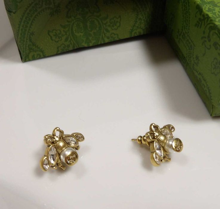 Gucci Brass Pearl Bee Earring kolczyki pszczółki