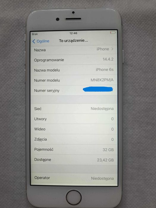 Smartfon APPLE iPhone 6s ; 32 MB ; srebrny - komplet ; stan IDEALNY !