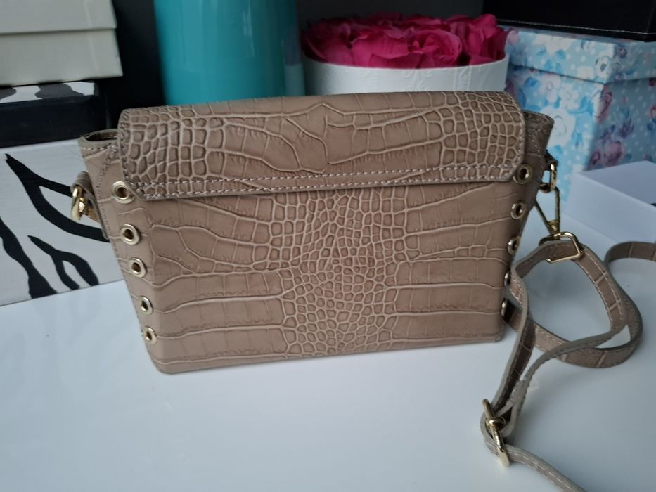 Włoska torebka skórzana wężowa beżowa dwa paski