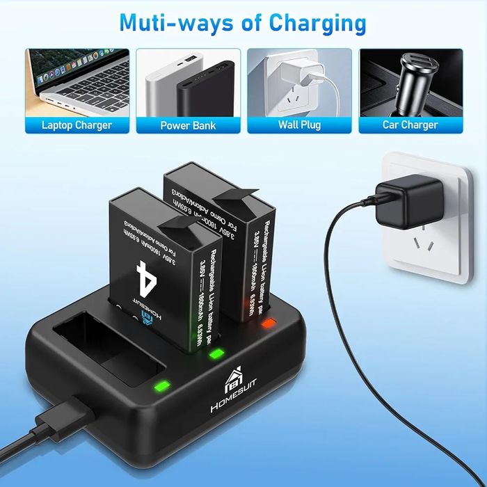 Zestaw 2x bateria Ładowarka do DJI Osmo Action 3-4 1800mAh