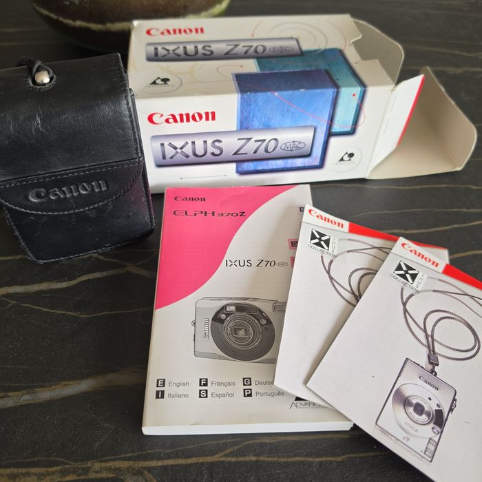 Câmara Analógica Canon IXUS Z70 – Pack Completo com Caixa e Manuais (Vintage)