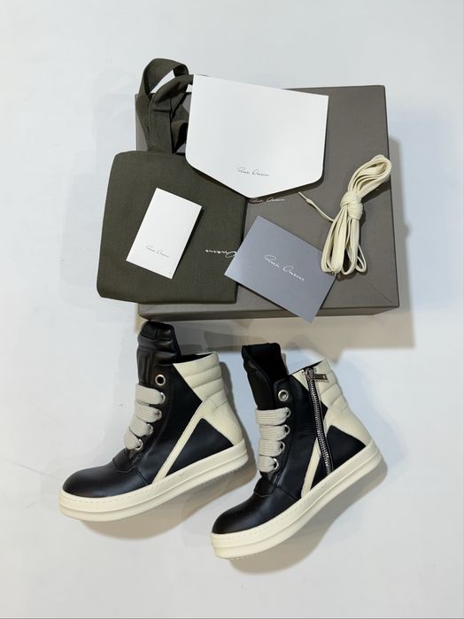 кеды Rick Owens Geobasket Jumbo Lace Black/Milk DRKSHDW Shoes 41 42